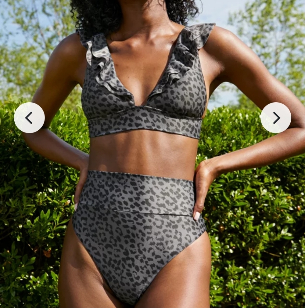 Aerie 2-Piece Swimsuit Flutter Triangle Bikini Top High Waist Cheeky Cut Bottoms